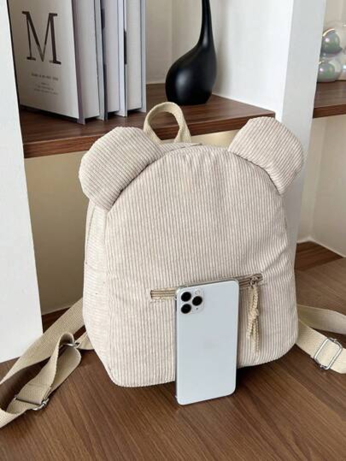 A Stylish Cute Simple Corduroy Bear Shaped Backpack Suitable For The Back To School Season A Nylon Double Zipper Lightweight Backpack Suitable For Teenagers School Daily Travel Shopping Travel And Vac