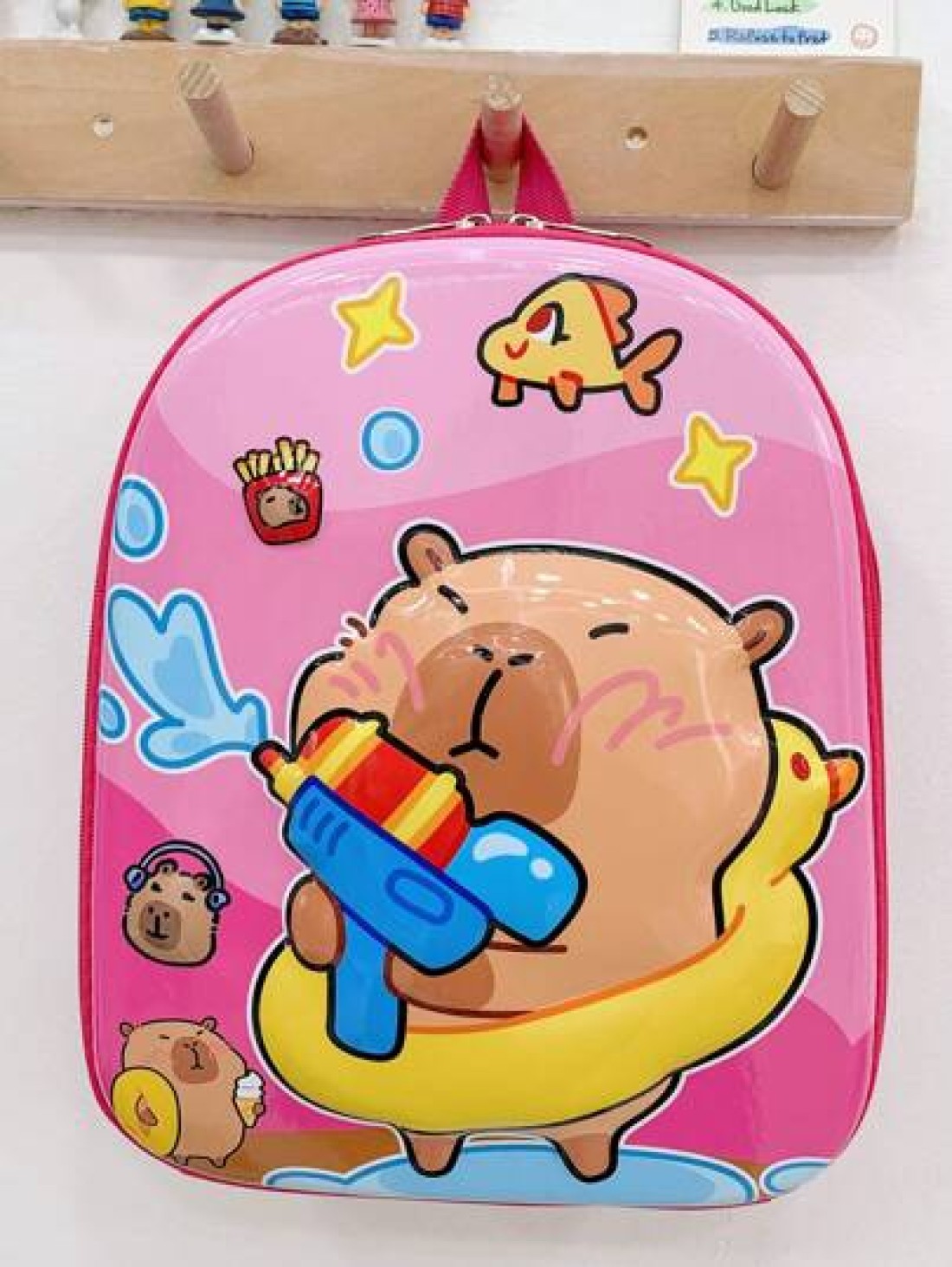 1 Pc New Boys And Girls Cartoon Capybara Print Pvc Nylon Backpack Adjustable Straps Zipper Closure Cute Casual Bag For School Outdoor Activities Travel And Friends Gift
