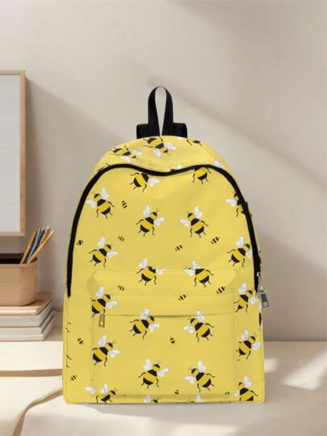 1pc Cute Duck Pattern Pocket Backpack Zipper Closure Pocketed Backpack Stylish For Boys And Girls Suitable For School And Outdoor Activities
