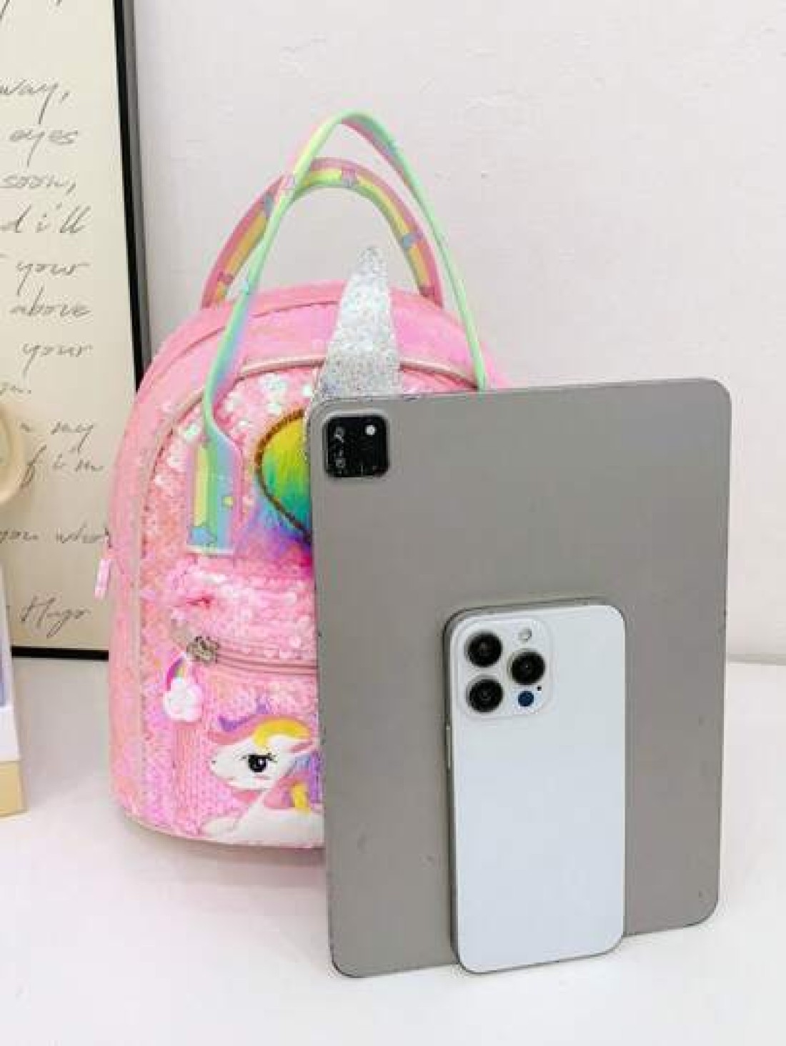 1 Pc New Sequined Material Cute Cartoon Pony Solid Color Girl Backpack Can Be Carried On One Shoulder Smooth Zipper Opening And Closing Sweet And Exquisite Elegant And Stylish Suitable For School Trav
