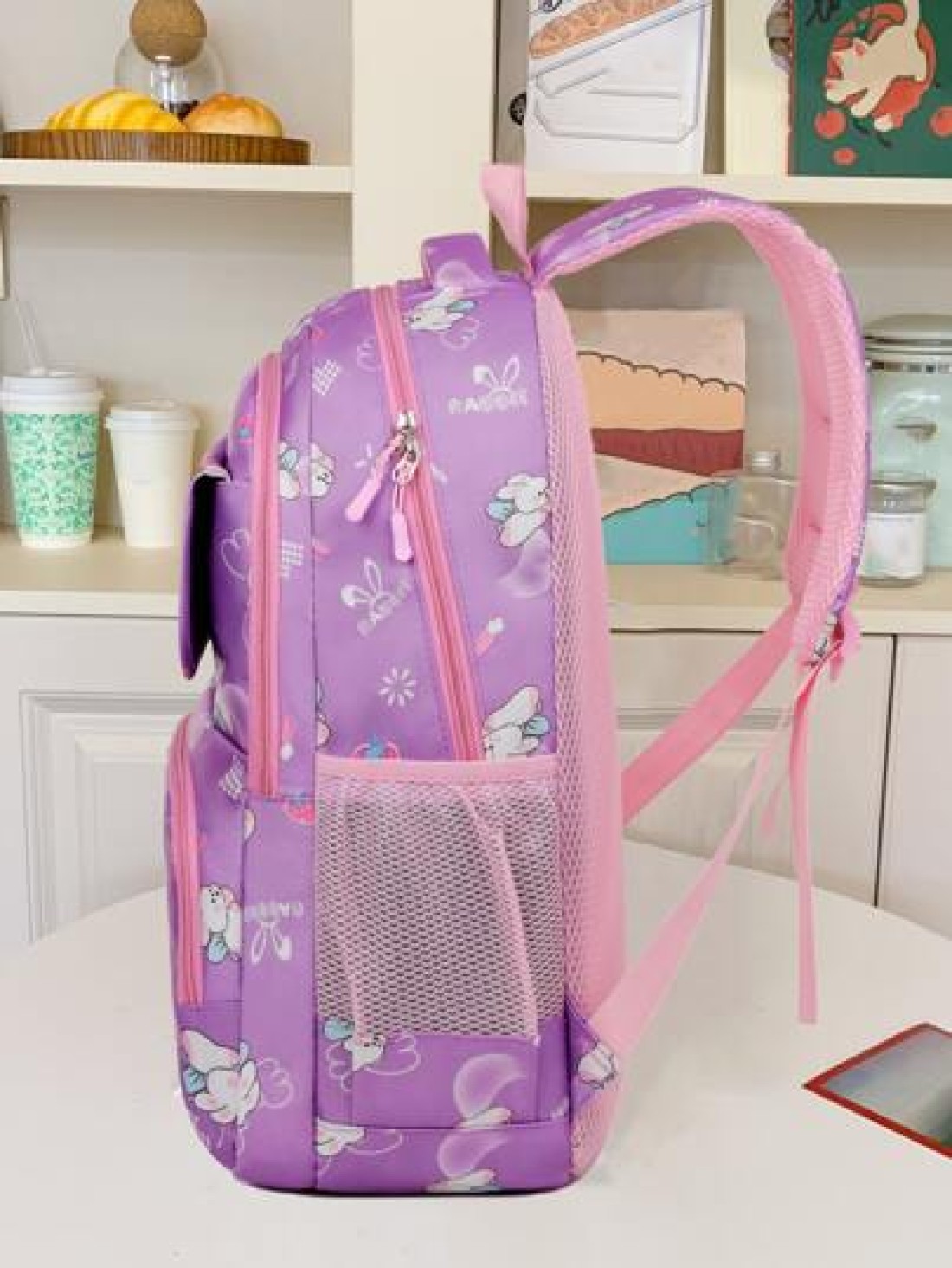 Girls Cute Double Shoulder Bags With Pen Pockets Featuring Rabbit Pattern Accents Commuting And Leisure Backpacks Available In Four Colors Black Blue Pink And Purple Adjustable Straps Large Capacity Z