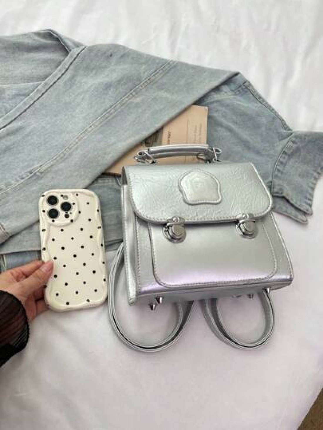 1pc Backpack Pu Flip Top Opening And Closing Fashionable Girl S Backpack 2025 Summer New Simple Versatile Backpack Korean Style Hand Held Backpack Smooth And Comfortable Shoulder Strap With Sufficient