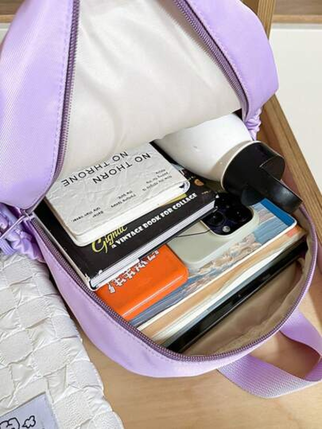 1pc New Fashion Contrast Color Cute Student Backpack Waterproof Large Capacity Nylon Schoolbag Without Pendant
