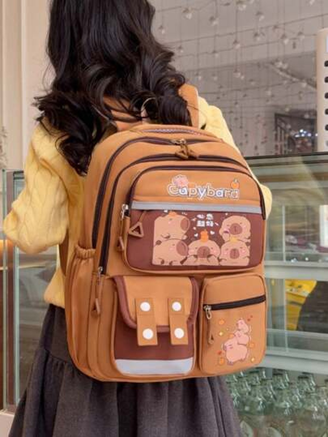 1 Pc Cute Cartoon Capybara Backpack Large Capacity Multiple Pockets Schoolbag With Adjustable Shoulder Sraps And Lightweight Design Bookbag Perfect For Students Teens And Kids For School Back To Schoo