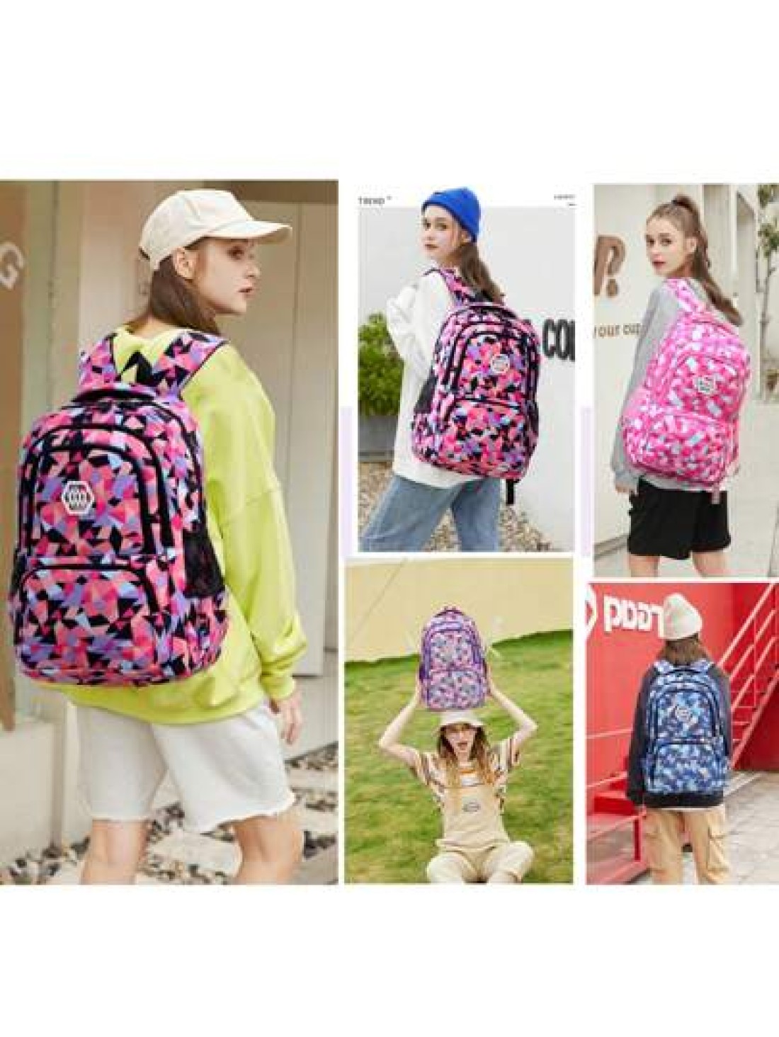 3 Piece Geometric Print Backpack Set Student Bookbag For 15 6 Inch Laptop High Capacity Lightweight Travel Bag Back To School Gift