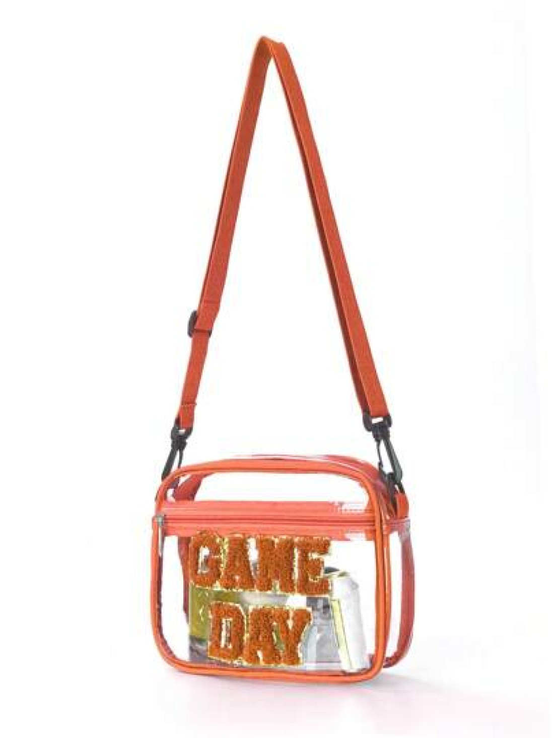 1pc Kids Cute Fashion Tpu Transparent Crossbody Bag Chenille Letters Embroidery Game Day Adjustable Shoulder Strap Zipper Closure Waterproof Simple Style Suitable For Going Out And Daily Commuting Hol