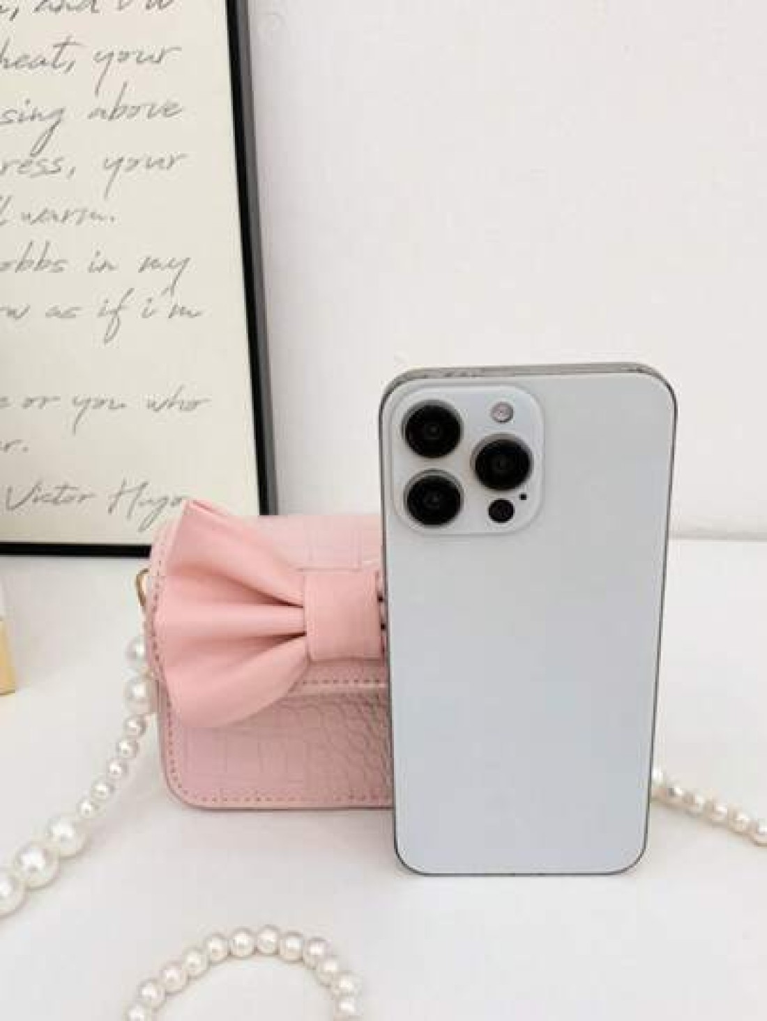 1pc Fashionable Pearl Chain Strap Mini Sling Bag With Bow Design Spring Summer