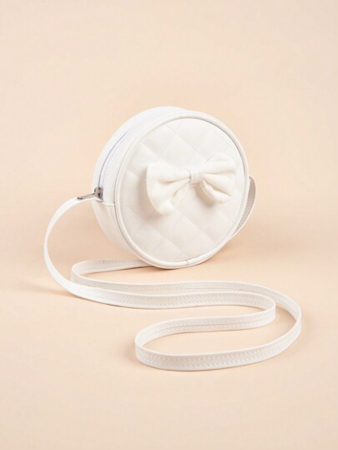 1pc Girls PU Quilt Plaid Bow Soft Sweet Round Mini Crossbody Bag Suitable For Daily Use