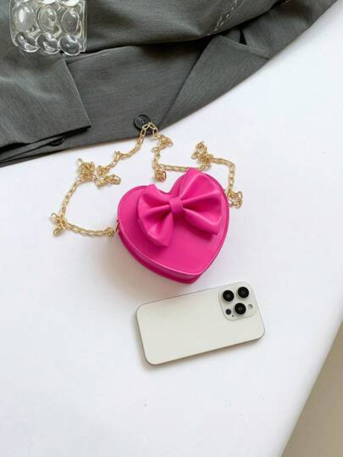 1pc Pu Zipper Closure Messenger Bag Fashionable Mini Heart Shaped Chain Shoulder Messenger Bag Ins Korean Version Niche Design Simple And Exquisite Lipstick Earphone Bag Comfortable Shoulder Strap Smo