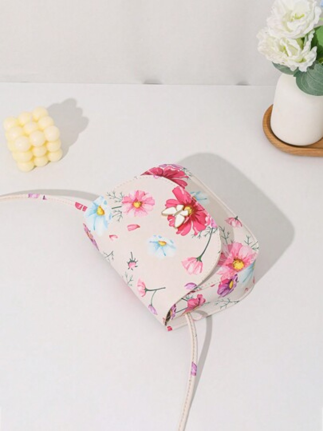 Mini Print Butterfly Decor Metal Accent Shell Crossbody Bag