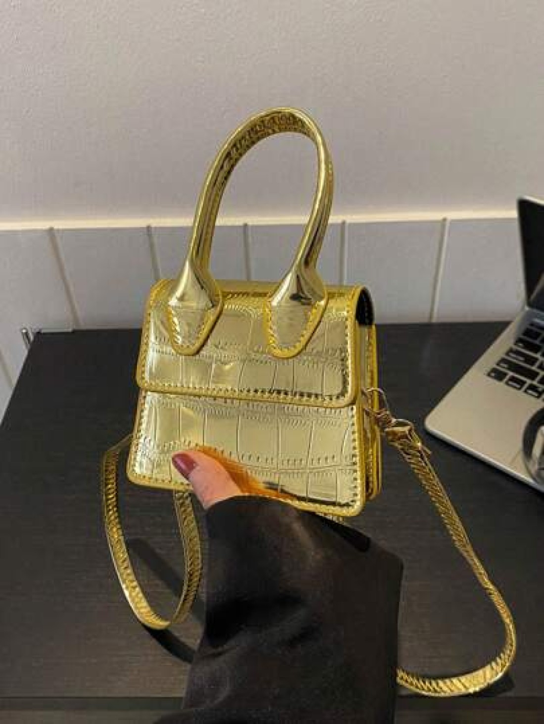 1pc New Fashion Stone Simple Hand Held Shoulder Crossbody Small Square Bag Elegant Mini Solid Color Crocodile Pattern Western Style Personalized Retro Aesthetic Casual Shoulder Crossbody Hand Held Sma