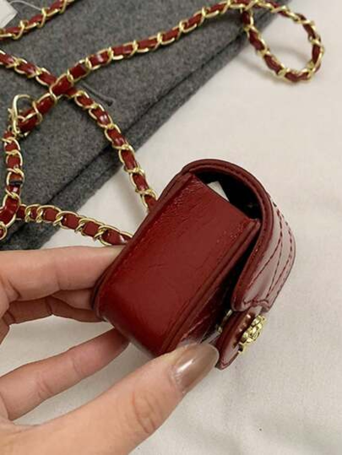 1pc Fashion Versatile Necklace Bag For Girls Solid Color Camellia Mini Crossbody Bag Quilted Embroidery Earbud Case