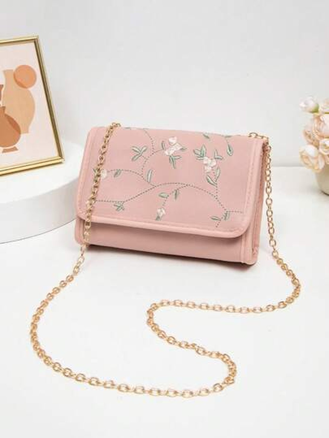 1pc Embroidered Crossbody Bag For Girls Floral Embroidery Shoulder Bag Coin Purse Chain Minimalist Crossbody Bag Suitable For Daily Use Gatherings Gift Giving An Ideal Gift Choice