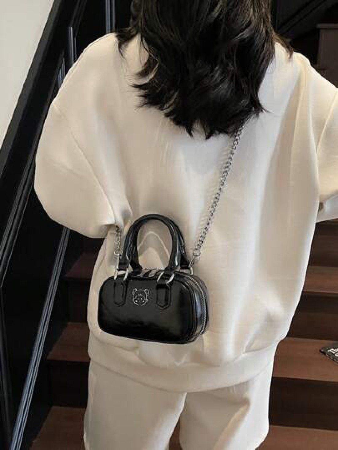 1pc Girls Plain Cute Girl Print PU Handbag Zipper Closure Simple Versatile Girl Crossbody Bag Suitable For Daily Or Festival Use
