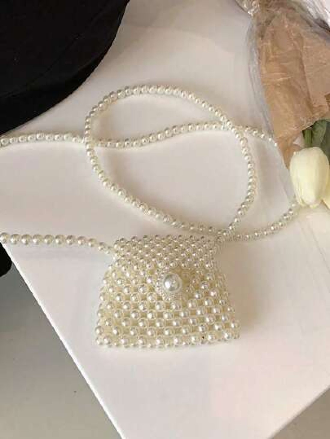 Girls Faux Pearl Beaded Crossbody Bag