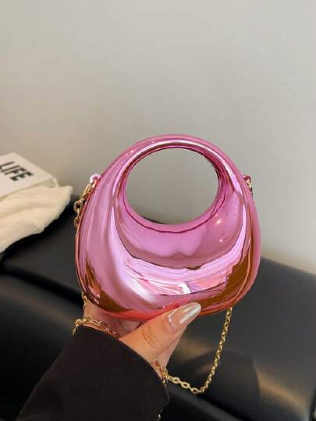 1pc Simple Handbag Acrylic Crescent Bag New Bright Chain Bag One Shoulder Handbag Fashionable Multifunctional One Shoulder Crossbody Evening Bag Suitable For Teenagers To Travel Daily Matching Suitabl