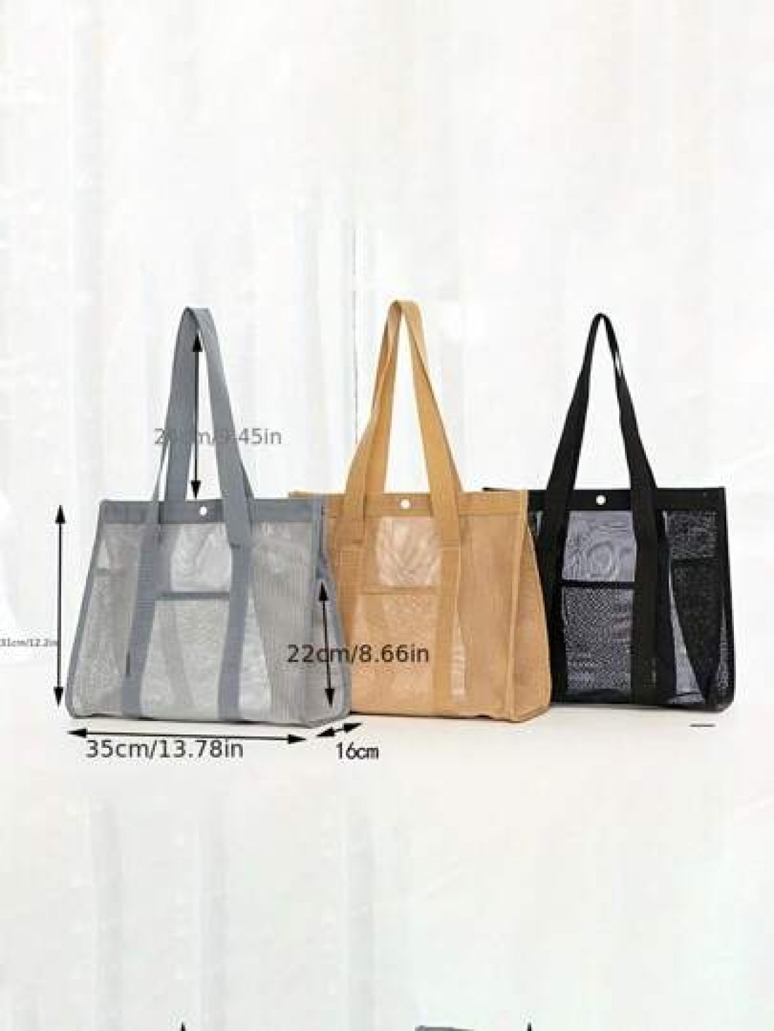 New Fashion Mesh Hollow Out Tote Bag Shoulder Bag Casual Swimwear Bag Travel Toiletry Organizer Bag With Buckle