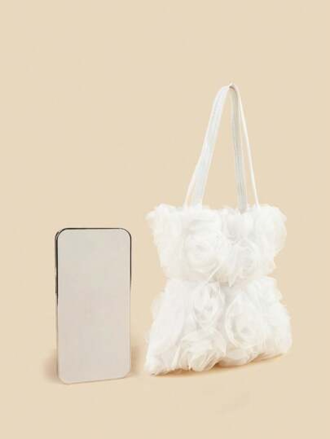 1pc Sweet Lady New Arrival Minimalist Rose Flower Design Handbag Tote Bag For Phone And Coins