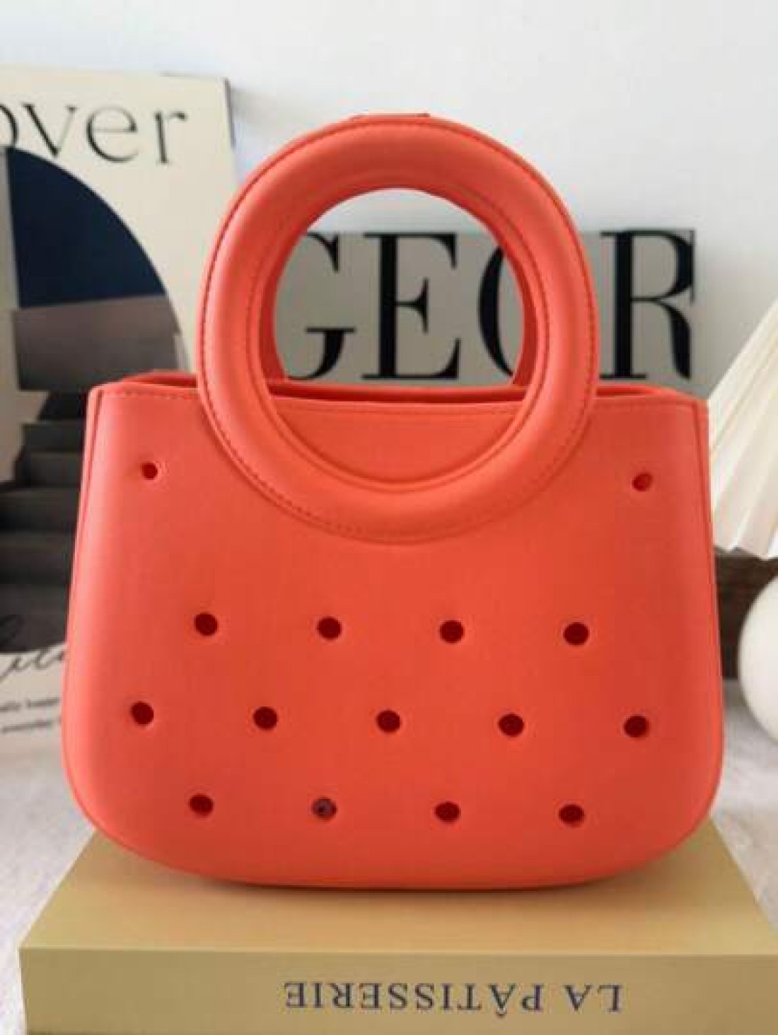 1pc EVA Solid Color DIY Hollow Out Tote Bag Waterproof Storage Basket Beach Bag Fashion Handbag