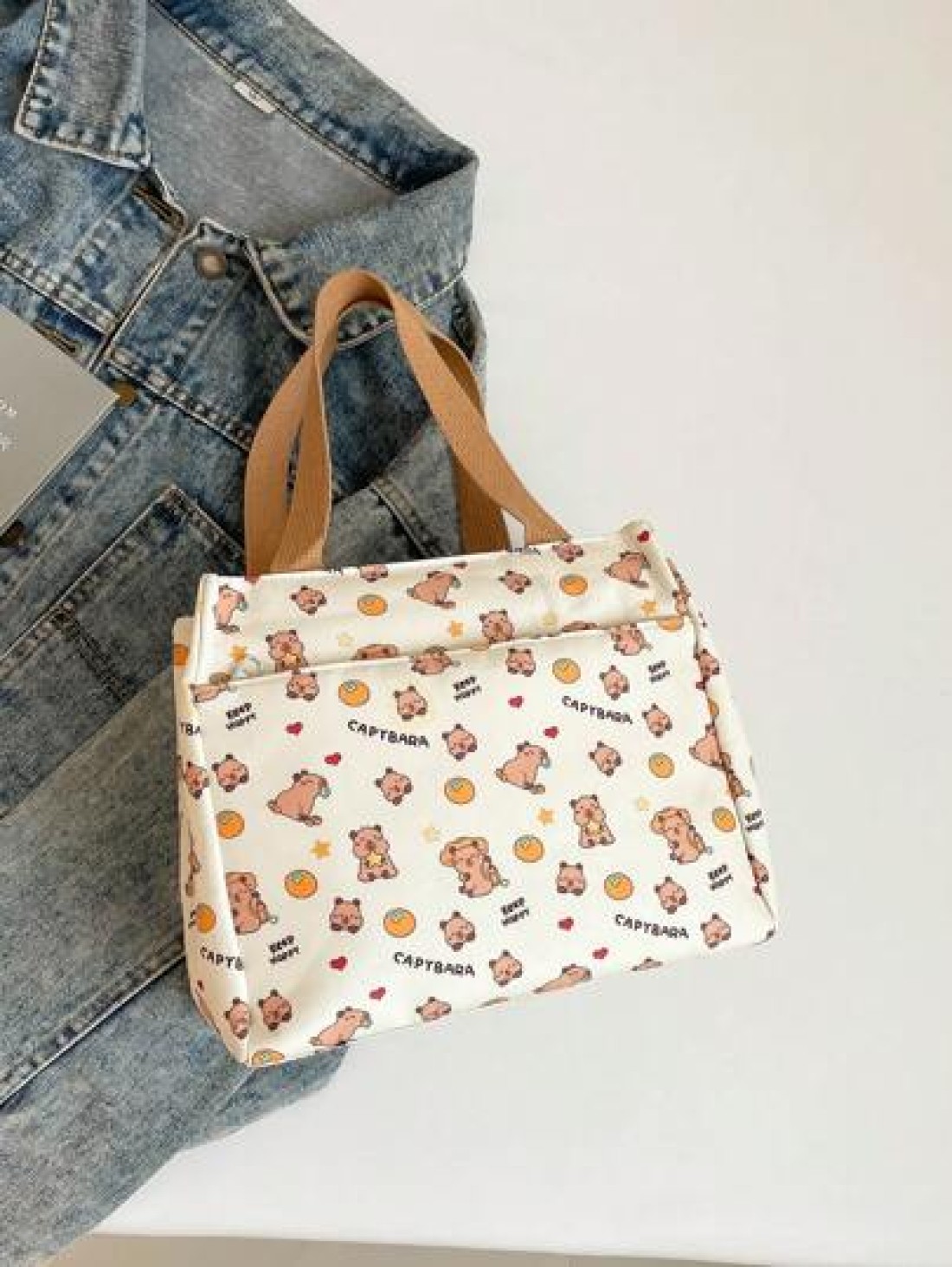 1pc Cute Capybara Printed Nylon Bag Ins Large Capacity Handbag Niche Versatile Shopping Bag Lunch Bag Lunch Box Bag Hand Held Lunch Bag Handbag Smooth Zipper Suitable For Going Out Shopping Daily Use