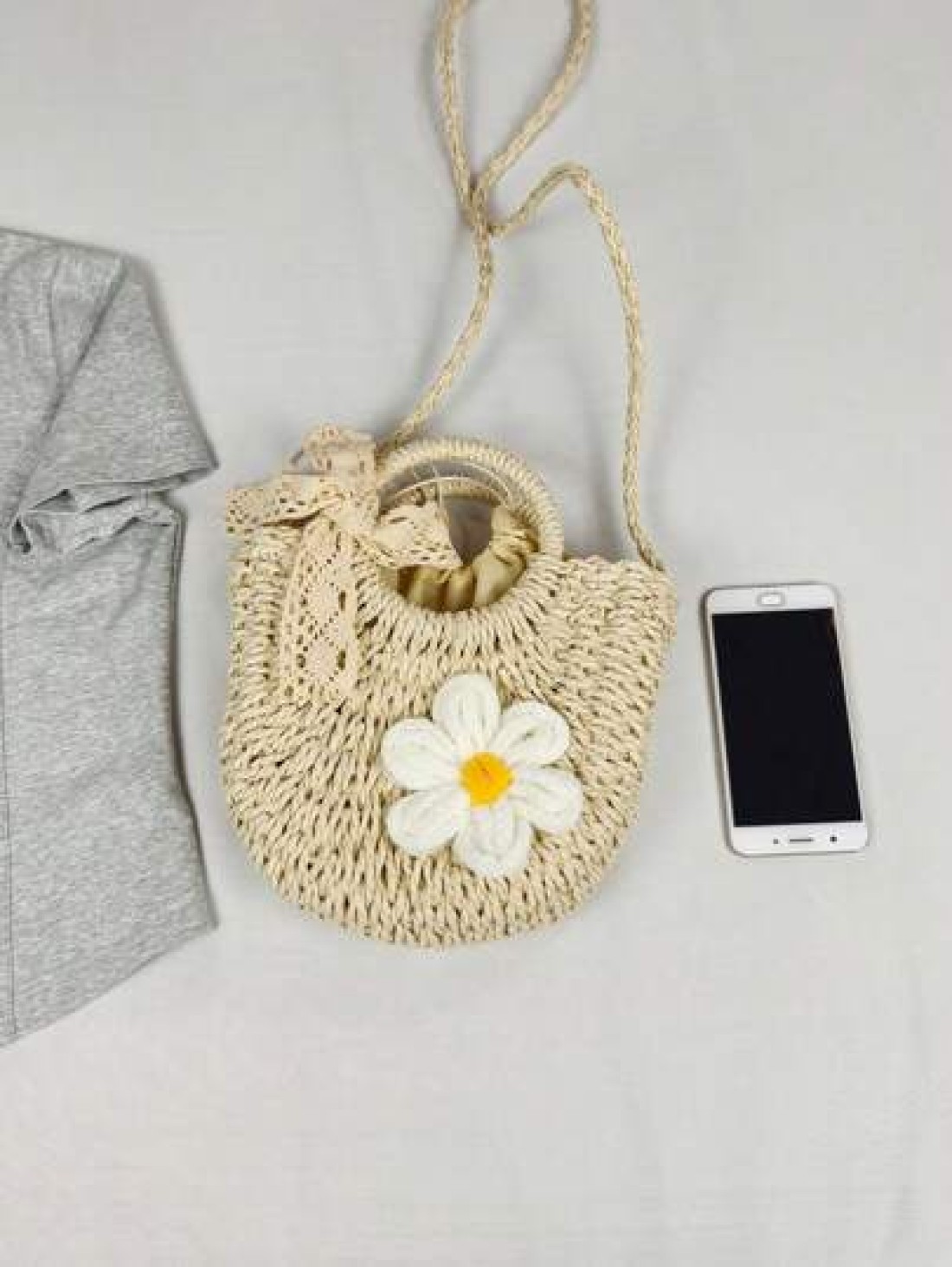 1pc Handbag Drawstring Opening And Closing This Year s Popular Handmade Sunflower Woven Bag For Girl 2025 New Ins Versatile Summer Messenger Bag Shoulder Handbag Comfortable Shoulder Strap Suitable Fo