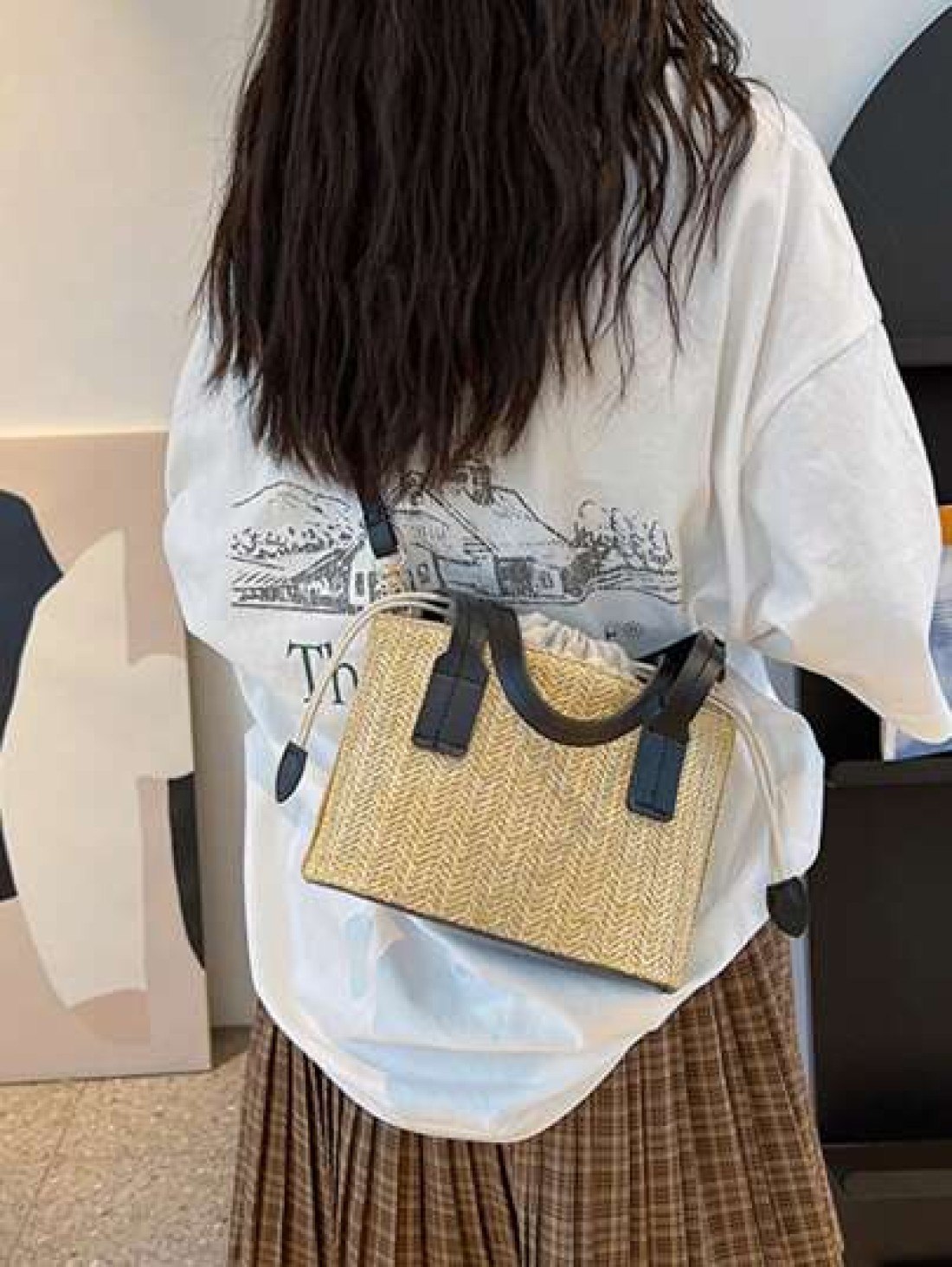 Woven Straw Shoulder Bag For Girl Simple Minimalist Casual Small Square Crossbody Bag