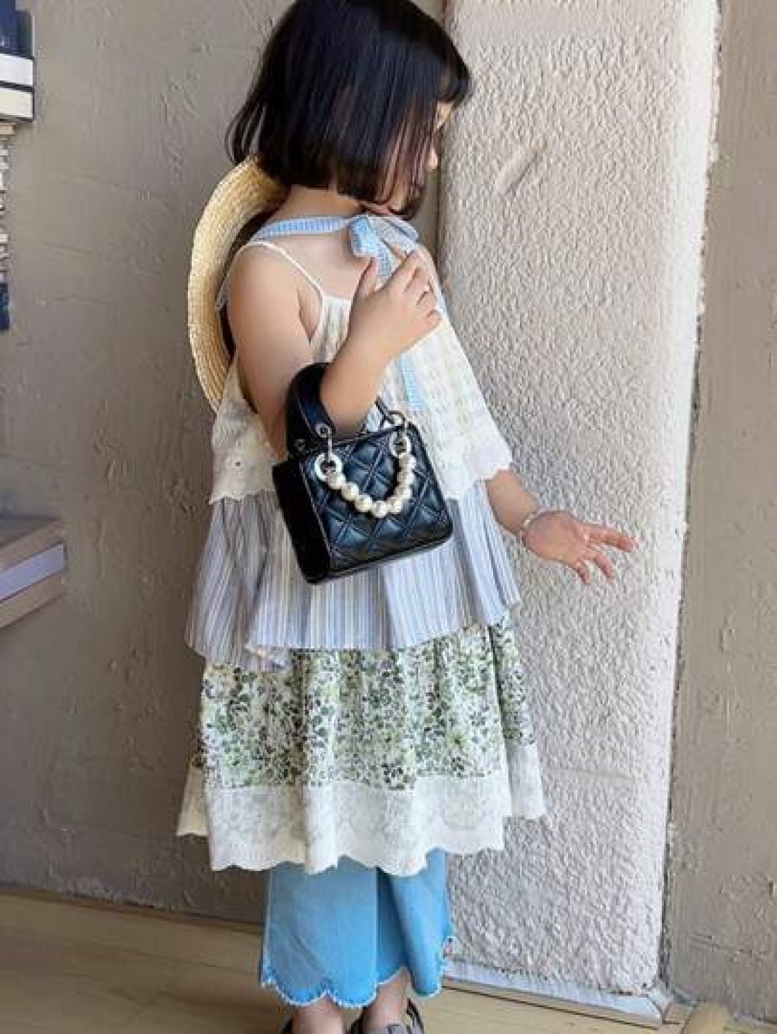 New Embroidered Pearl Chain Handbag Shoulder Bag Phone Mini Square Purse