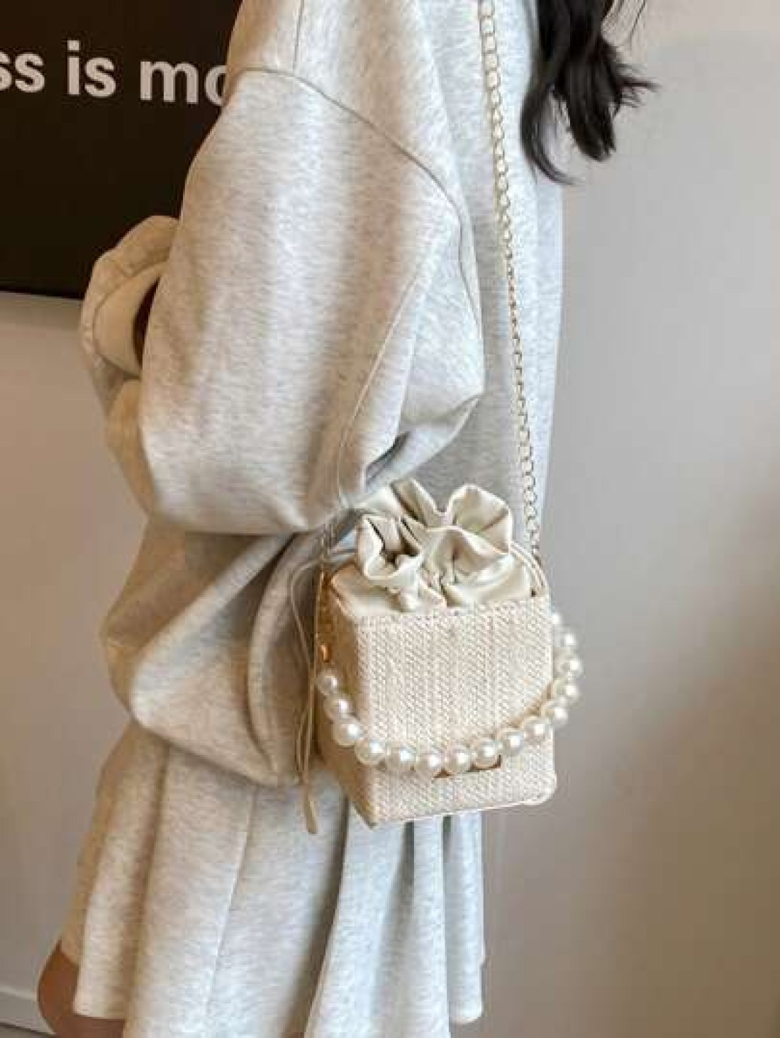 Woven Pearl Mini Handbag Fashion Chain Shoulder Crossbody Bag For Girls