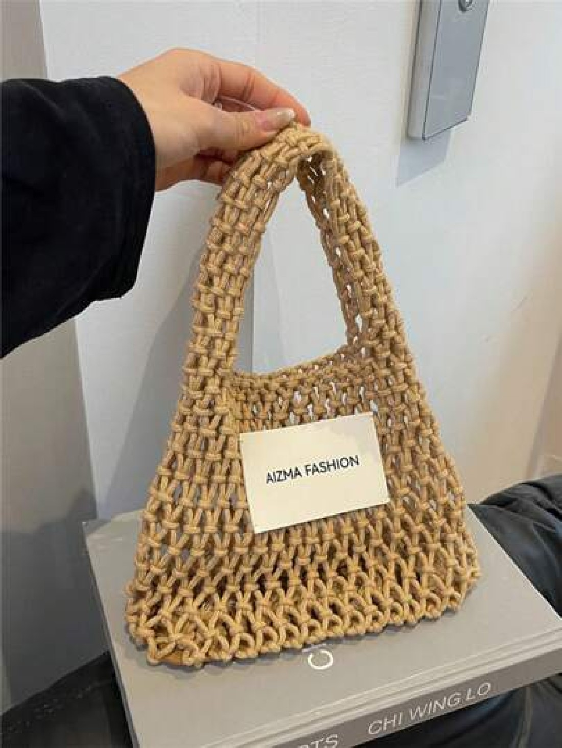 1pc Mini Handbag Nylon Open Closure Summer Hollow Woven Girl S Bag Handbag Seaside Small Mobile Phone Bag Comfortable Suitable For Daily Outings Travel Is A Perfect Gift For Girls