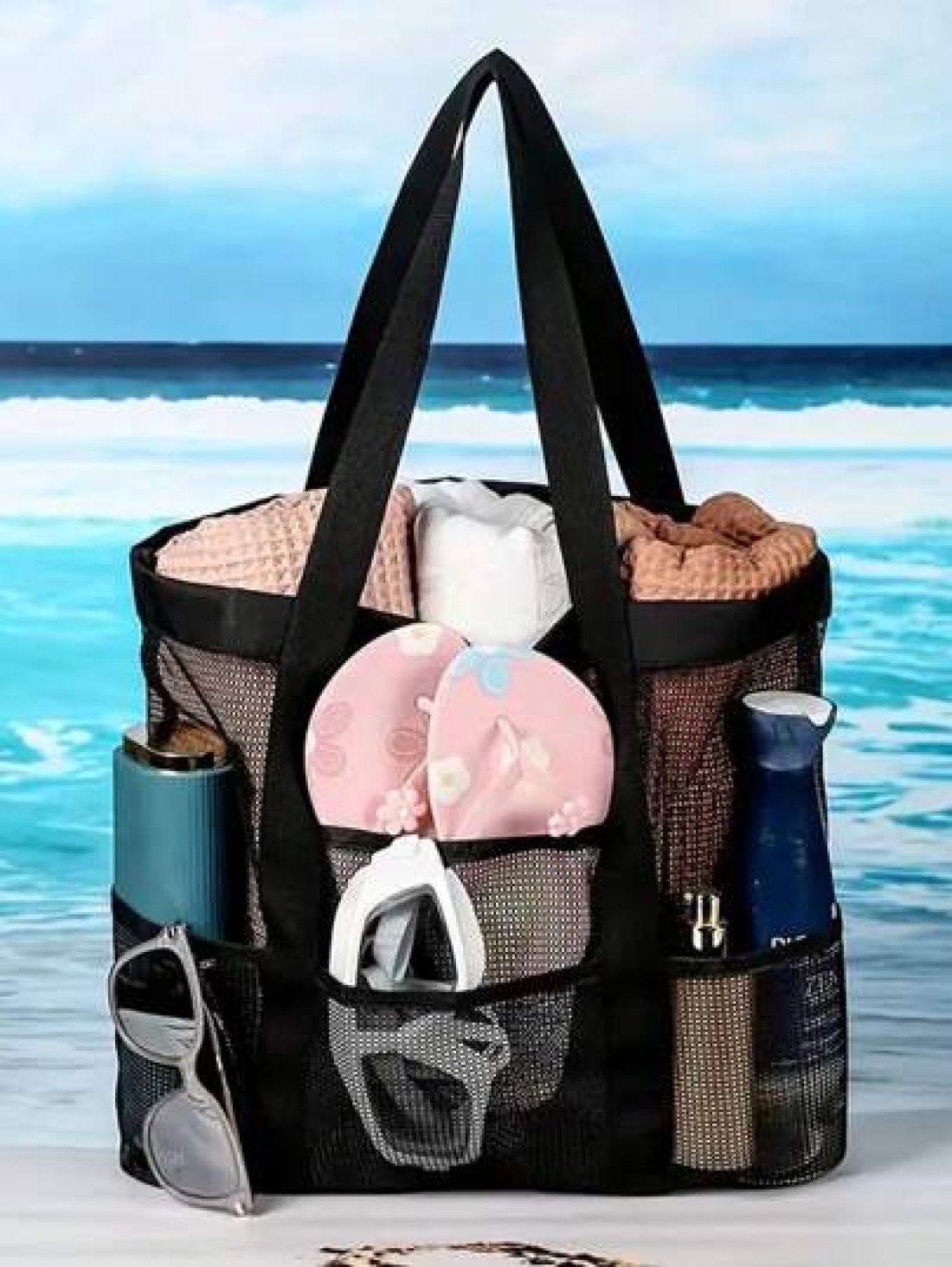 1pc Beach Bag Large Capacity Toy Mesh Swimming Bag Wash Shoulder Backpack Outdoor Multi Functional Travel Hand Held Shoulder Beach Bag Swimsuit Storage