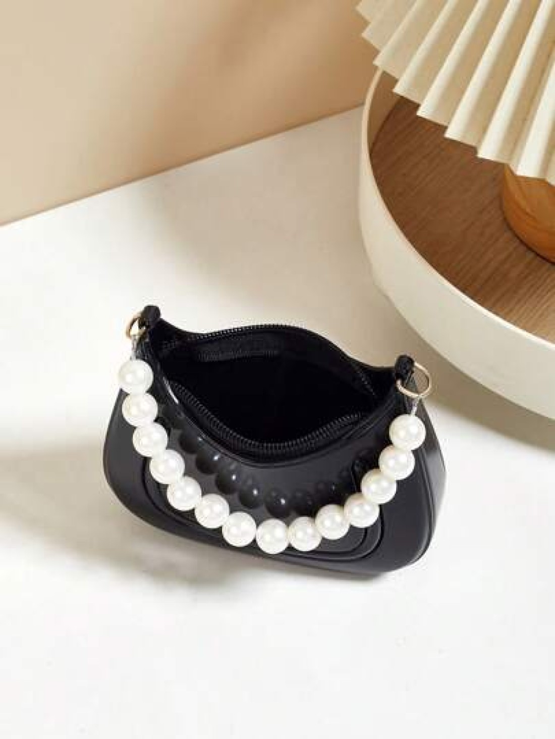 Mini Underarm Bag For Toddler Girls Pearl Decor Zipper Closure Handbag Lovely Gift Bag For Girls