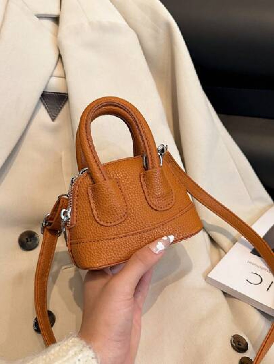 1pc Ins Fashion Girl s Bag 2025 New Cute Candy Color Mini Shell Bag Litchi Pattern Pu Messenger Bag Suitable For Daily Use