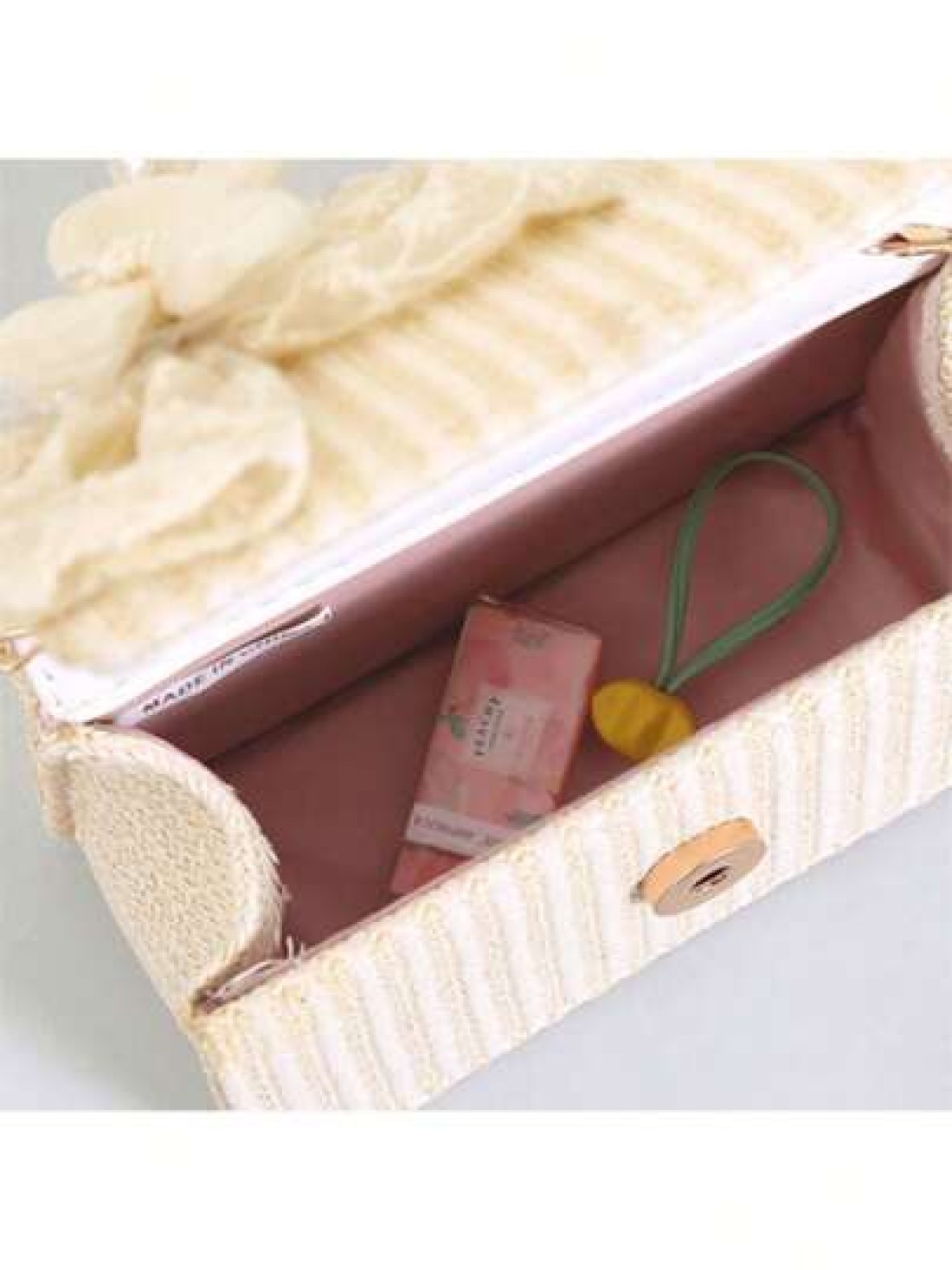 Straw Crossbody Bag Portable Faux Pearl Beaded Lace Bow Decor Handbag Ideal Gift Choice