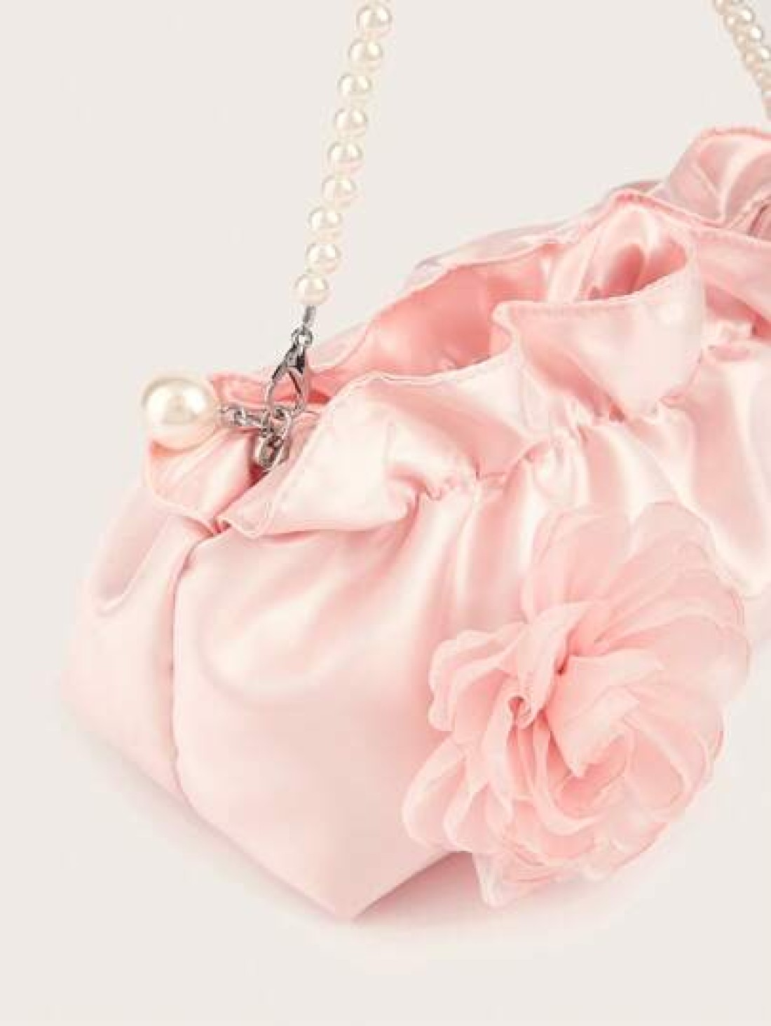 1pc Ruffle Cloud Mobile Phone Coin Purse Floral Pearl Hand Held Clutch Bag