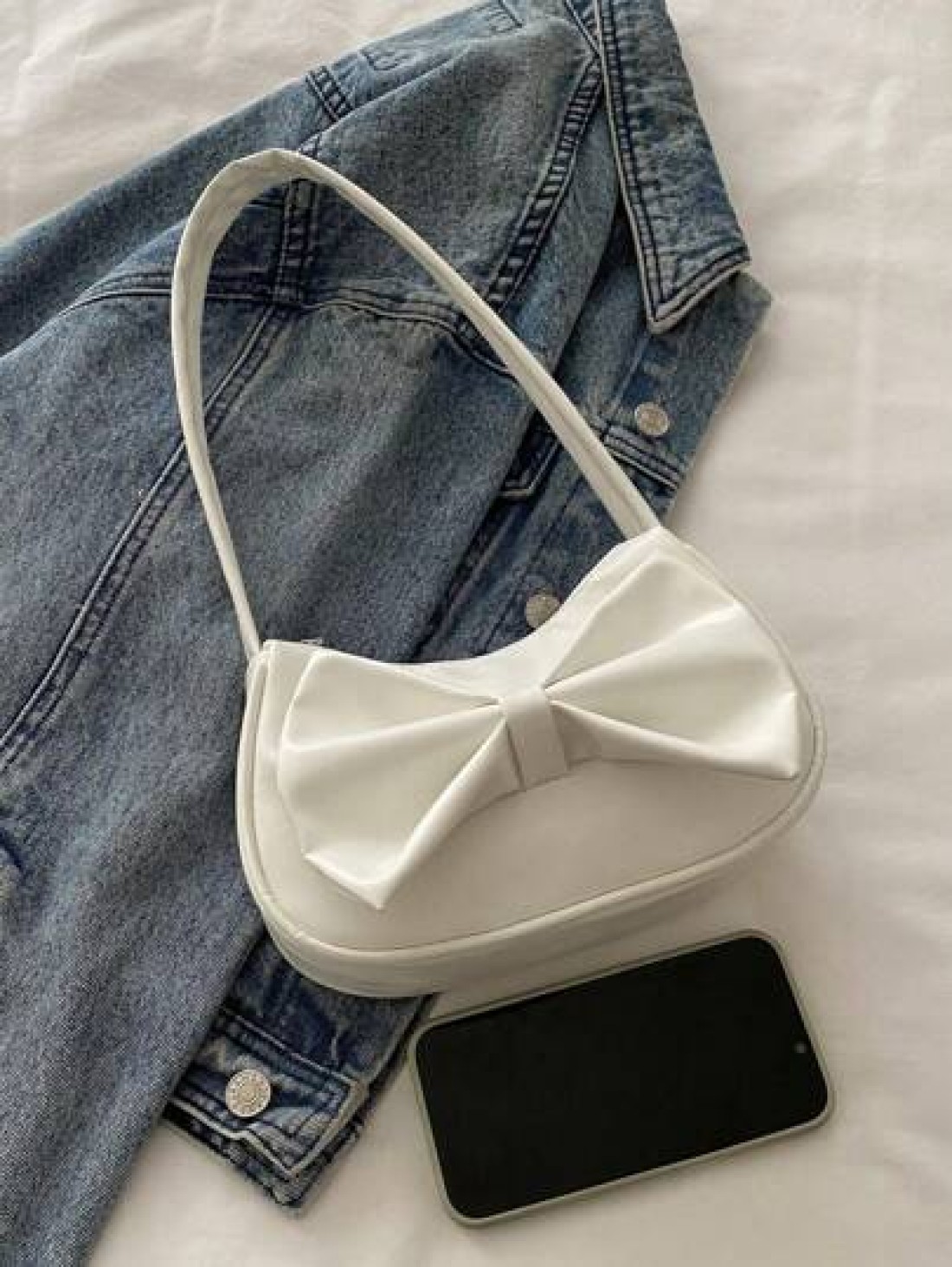 1pc Handbag Pu Zipper Opening And Closing New Style Small Elegant And Sweet Handbag Shoulder Bag Korean Style Small Bag Textured Bow Shoulder Bag Comfortable Shoulder Strap Suitable For Daily Outings