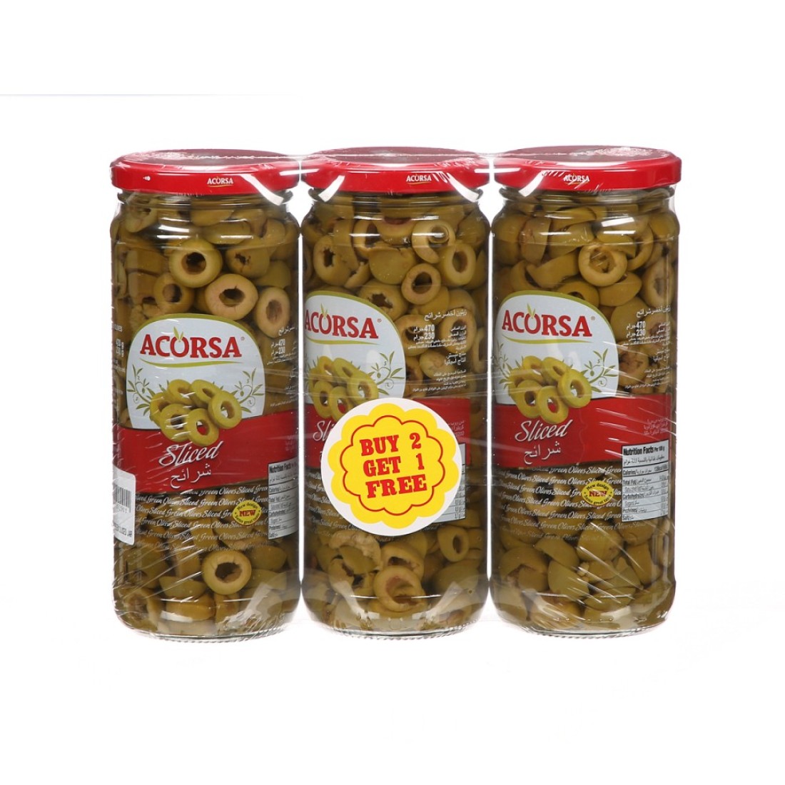 ACORSA GRN SLICD OLIVES (2+1)X230GM FREE