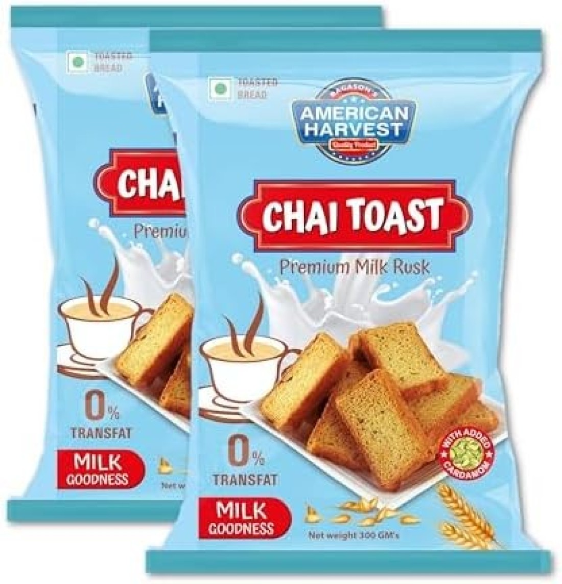 American Harvest Chai Toast Premium Milk Rusk With Added Cardamom 300g Pack of 2
