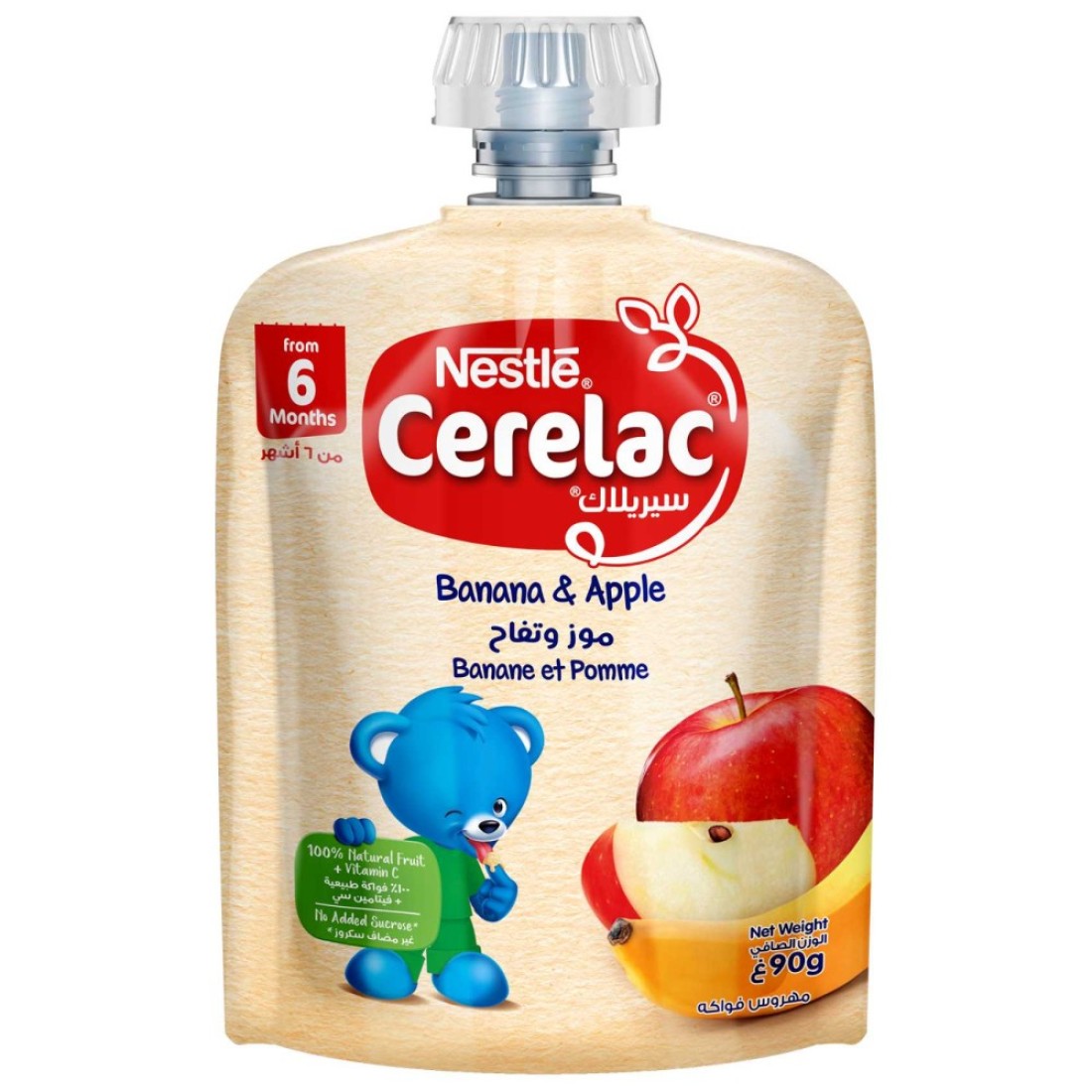 Nestle Cerelac Fruits Puree Pouch, Banana, Apple, from 6 Months, 90g