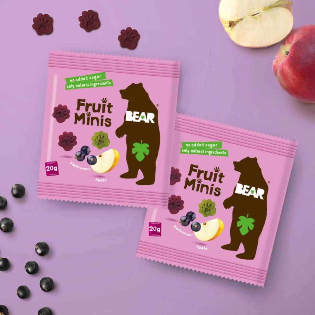Bear Paws Apple And Blackcurrant Pure Fruit Snacks 20g Pack of 5