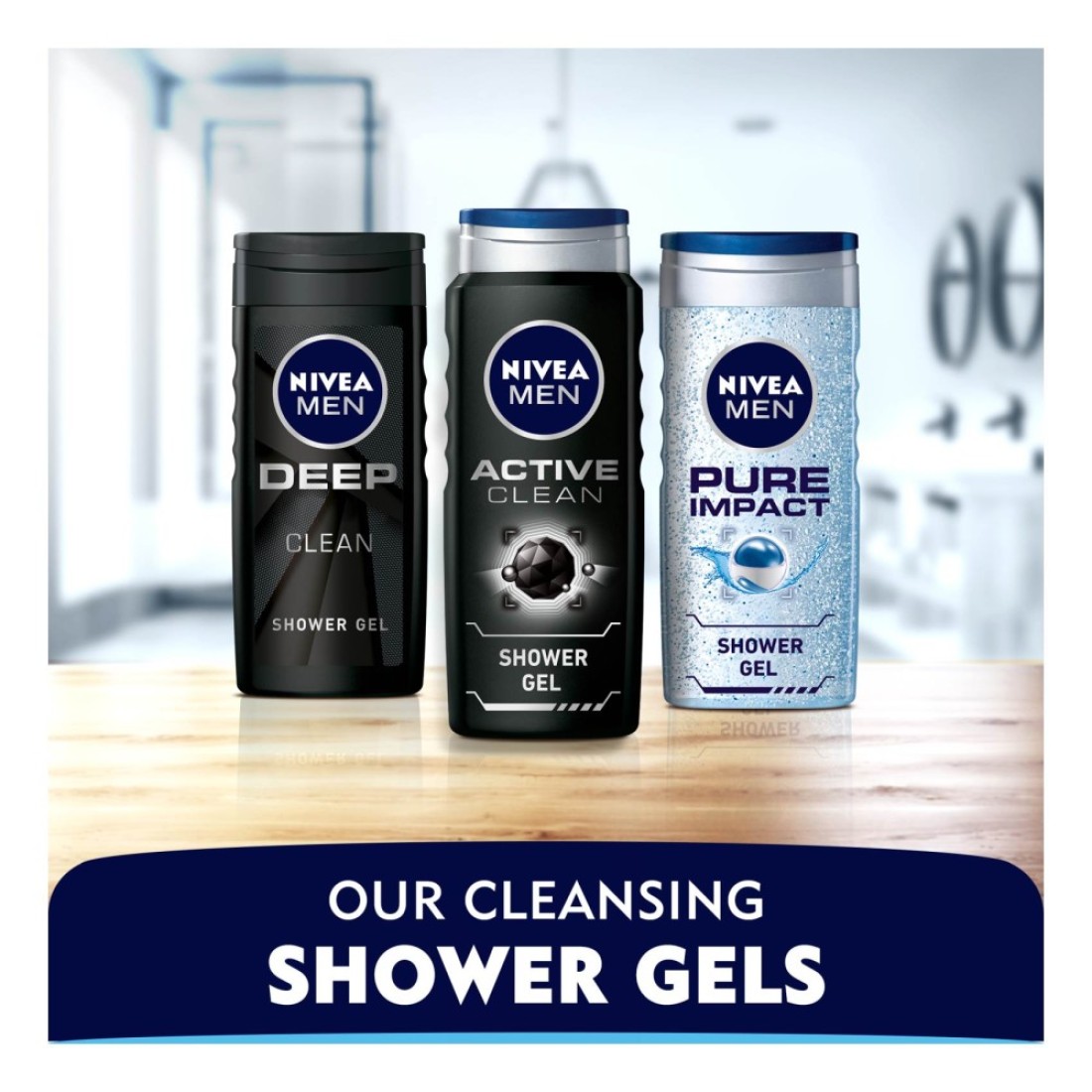NIVEA MEN 3in1 Shower Gel Active Clean Charcoal Woody Scent 250ml Pack of 2