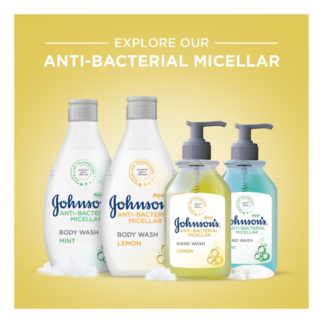 Johnson&#39;s Anti-Bacterial Micellar Lemon Hand Wash Yellow 300ml Pack of 2