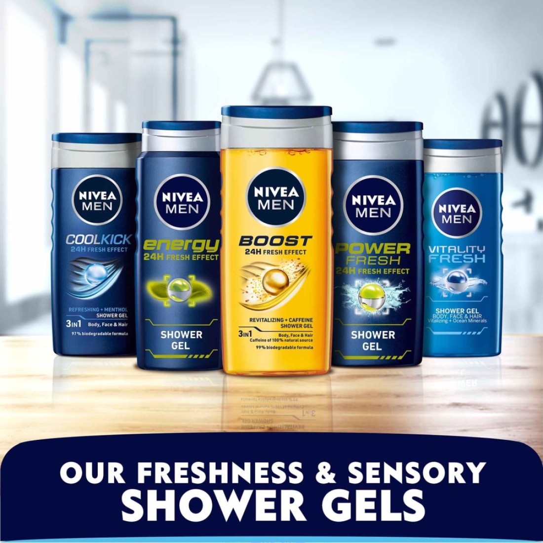 NIVEA MEN 3in1 Shower Gel Body Wash Energy 24h Fresh Masculine Scent 500ml