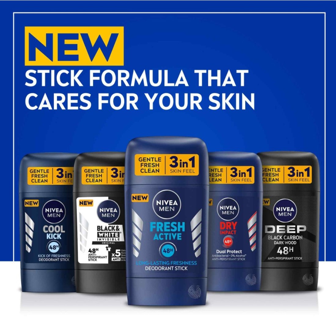 NIVEA MEN Antiperspirant for Men Fresh Active Stick 50ml Pack of 2