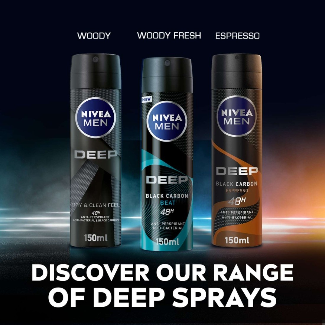 NIVEA MEN Antiperspirant Spray for Men DEEP Black Carbon 150ml Pack of 3