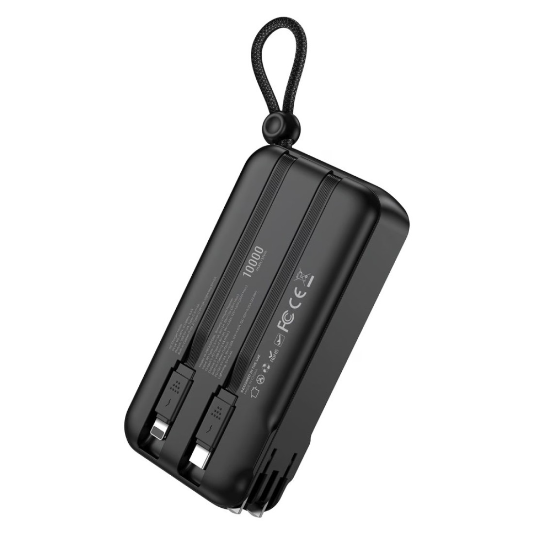 Cellairis Trek Power Bank With Built-in Charging Cable And Adapter Black 10000mAh