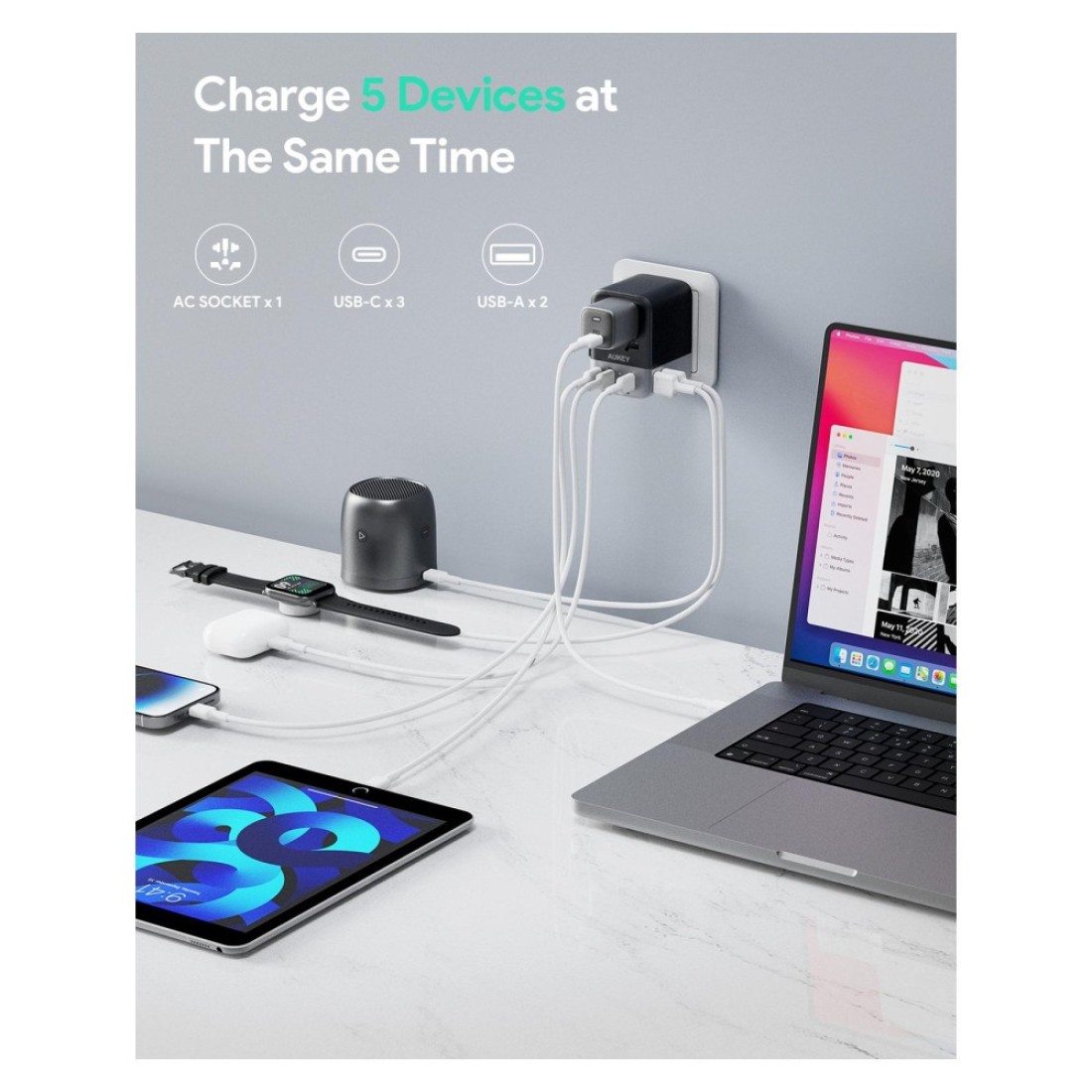 أوكي ترافيل ميت محول غان العالمي مع منافذ USB و PD - أسود 35 واط 2 أمبير