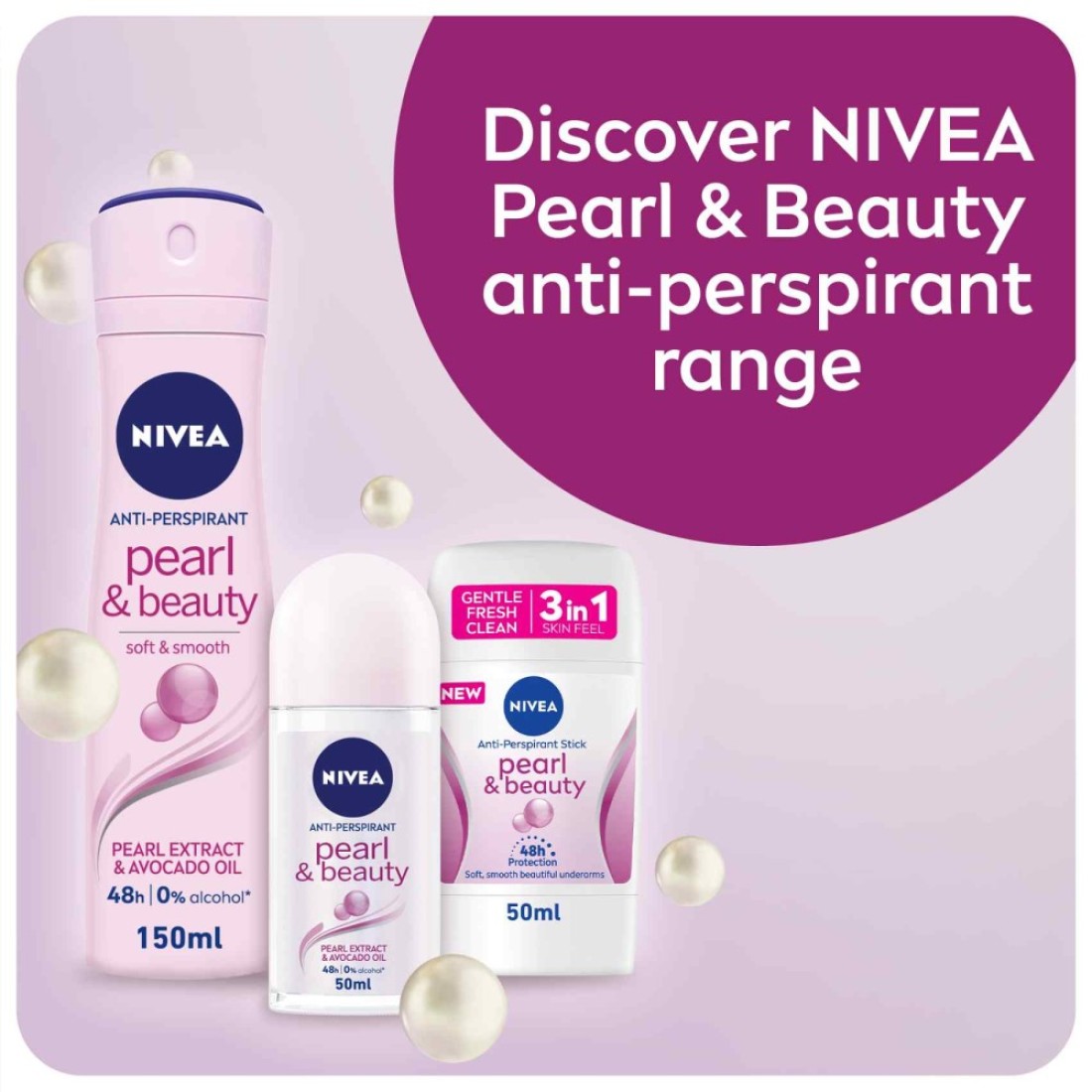 NIVEA Antiperspirant for Women Pearl &amp; Beauty Pearl Extracts Stick 50ml Pack of 2