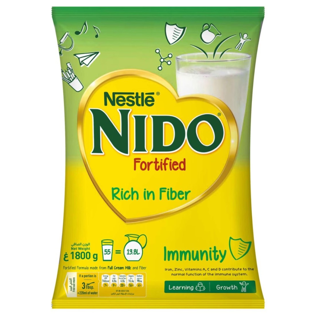 Nestle Nido Fortified Milk Powder Rich In Fiber Pouch 1800g