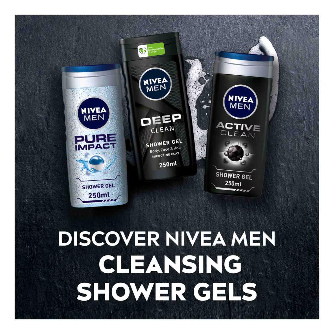 NIVEA MEN 3in1 Shower Gel Body Wash DEEP Micro-Fine Clay Woody Scent 250ml