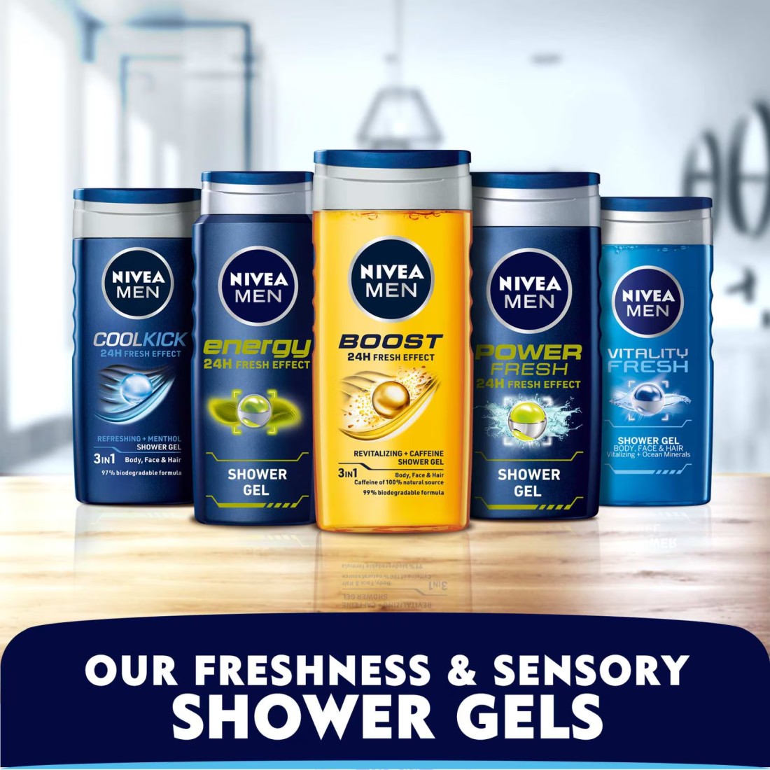 NIVEA MEN 3in1 Shower Gel Body Wash Energy 24h Fresh Masculine Scent 250ml